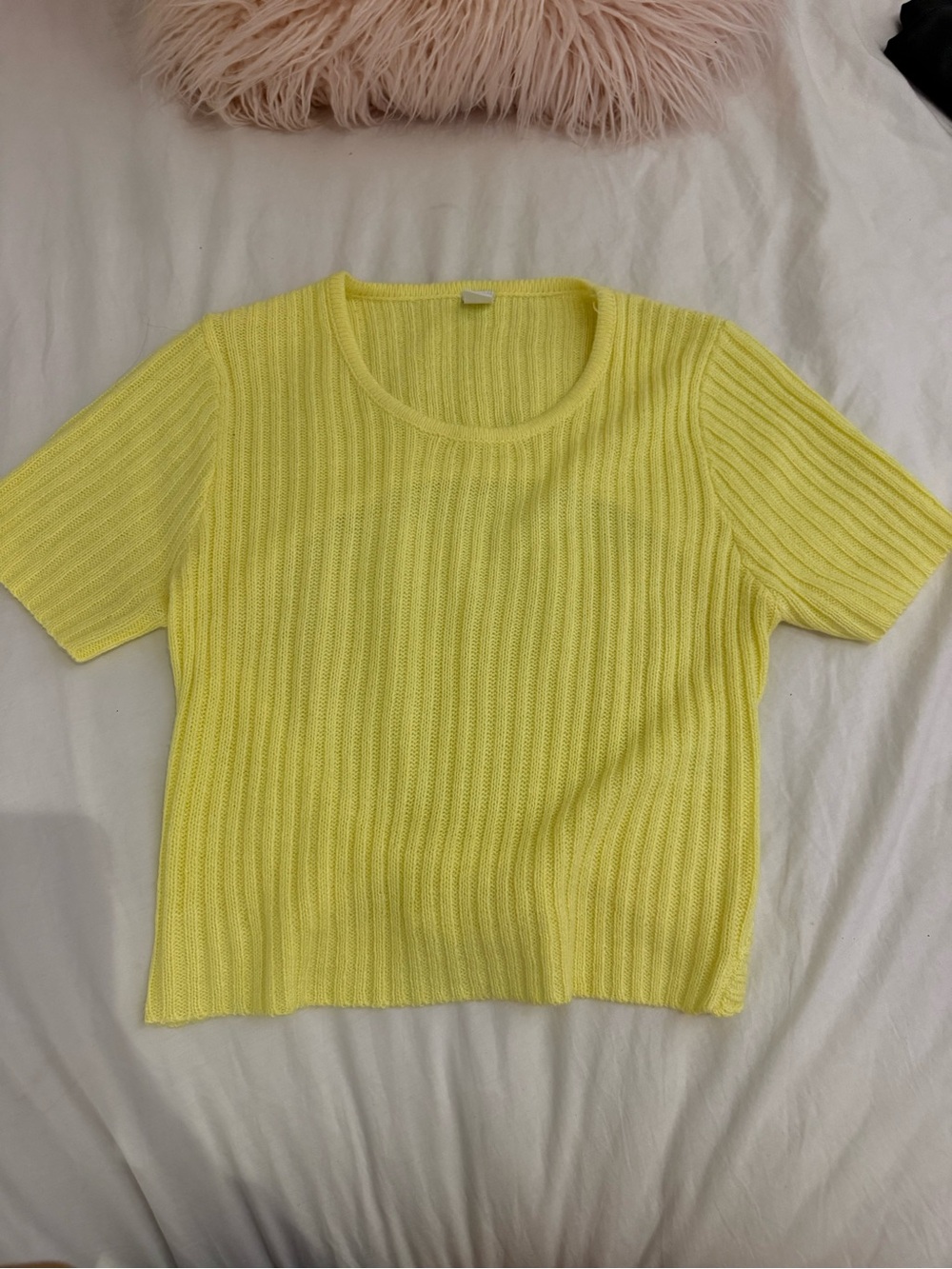 Simons Sunny Yellow Ribbed Short-Sleeve Sweater